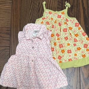 Gymboree Lime Green Floral Sundress and Carters Light Pink Giraffe Printed Dress